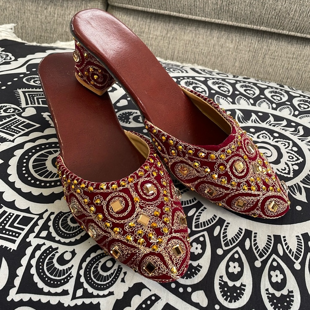 Embellished Red Indian Bridal Mules